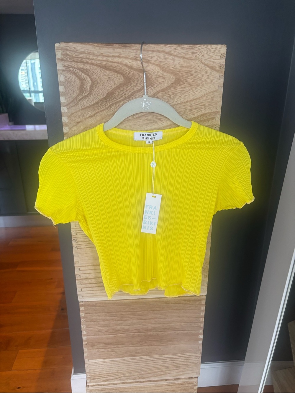 Frankie's Bikinis Yellow Ribbed Short Sleeve Crop Tee